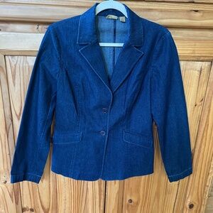 Caslon Blazer Dark Denim Fitted Pockets Button Closure Cotton Blend Small